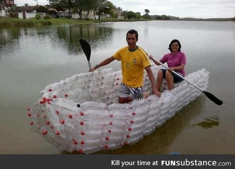 Making a boat from recycled soda bottles