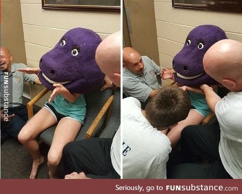 This 15-year-old got stuck in a barney head and firefighters had to save her