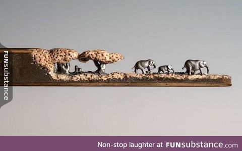 A Miniature Landscape of Elephants Carved From the 'Tip of a Pencil'