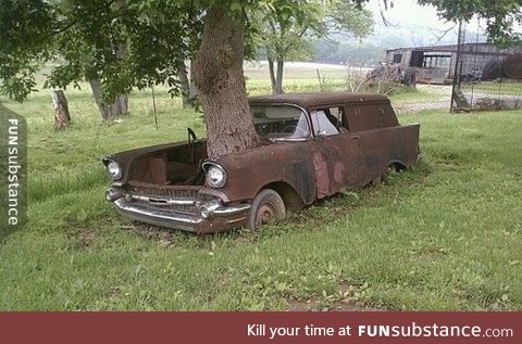 Old Chevy with an anti-theft device and personal parking space