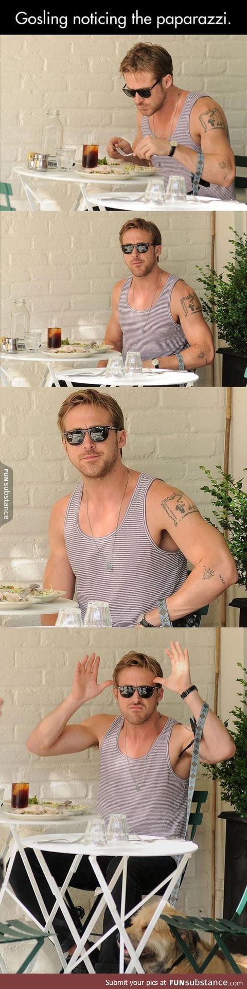 Ryan gosling wgeb he notices the paparazzi