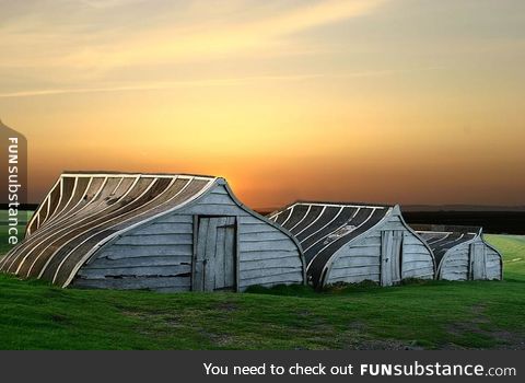 Sheds made from old boats in Northumberland