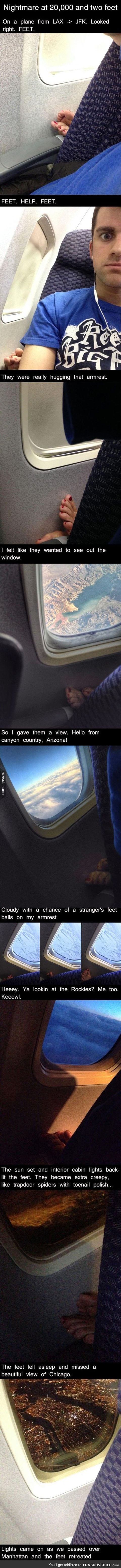 Suddenly, stranger's feet on flight