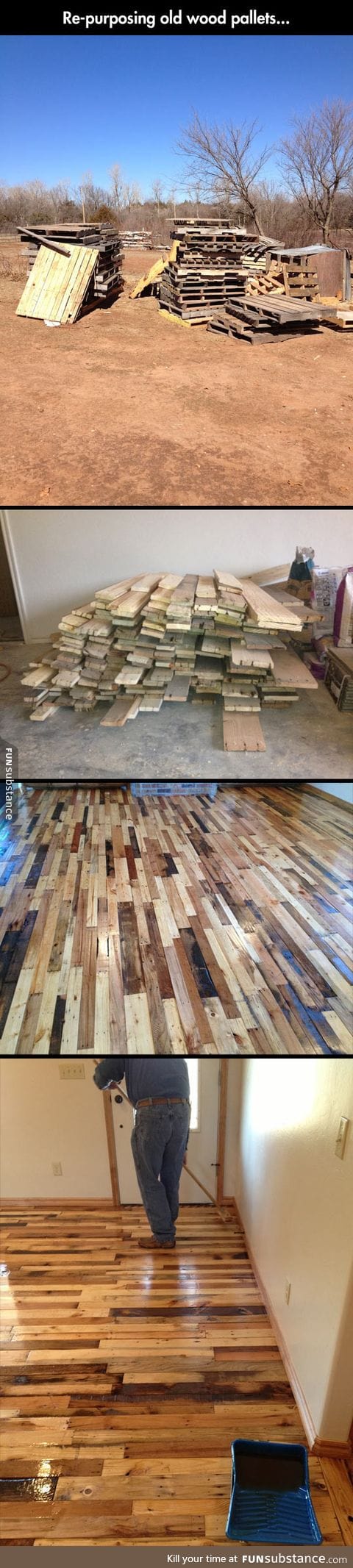 Reusing old woods pallets as flooring