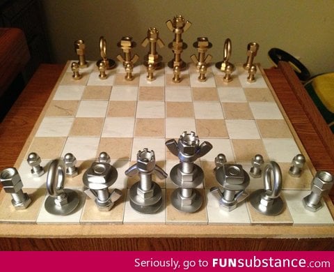 Chess set I made out of nuts and bolts