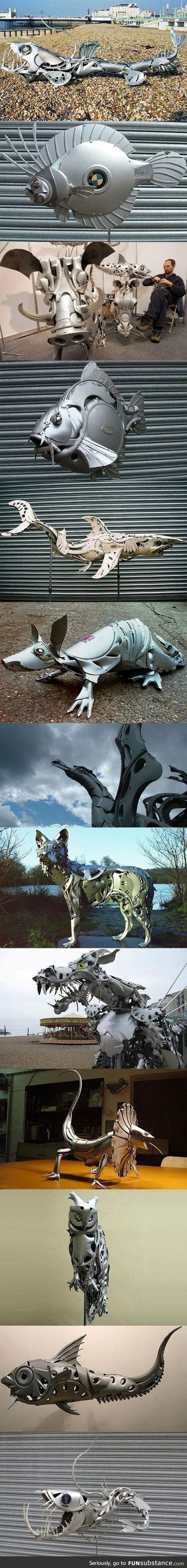 Awesome hubcap sculptures