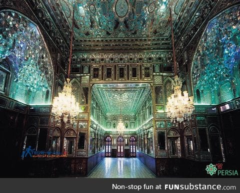 Diamond hall of Golestan Palace in Iran, splendid mirror art,so many details and geometry