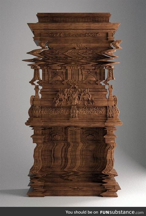 This cabinet called "Good Vibrations" was intricately carved to look like it's vibrating