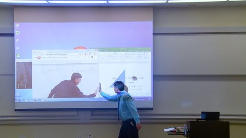 Math professor fixes projector screen