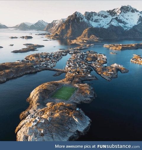 Amazing Soccer Pitch in Lofoten Islands, Norway