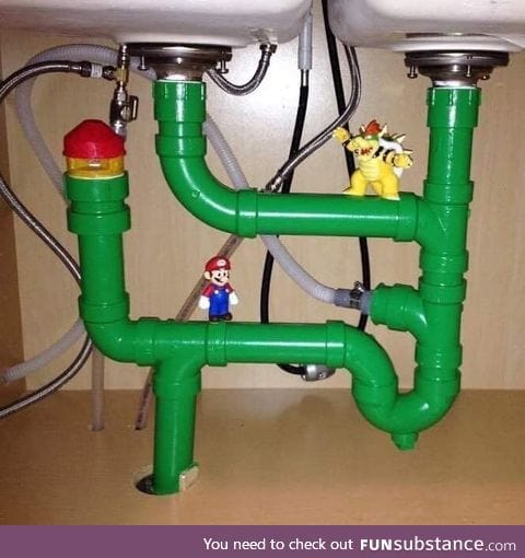 Mario VS Bowser, under the sink