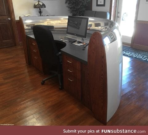 Desk made from the engine cowl of a 747