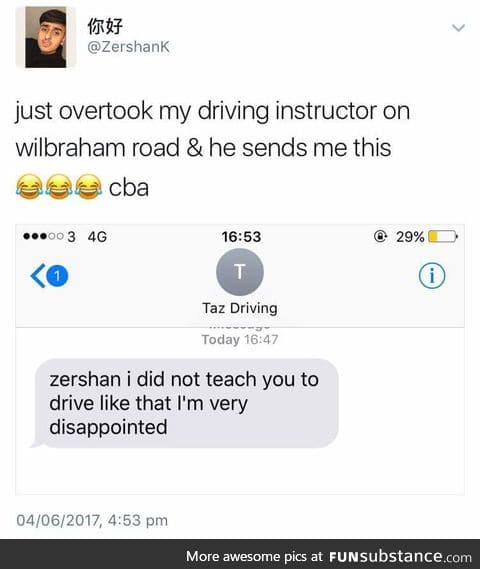 Not a happy driving instructor