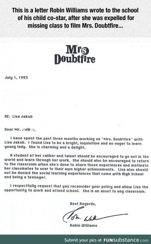 Robin williams letter