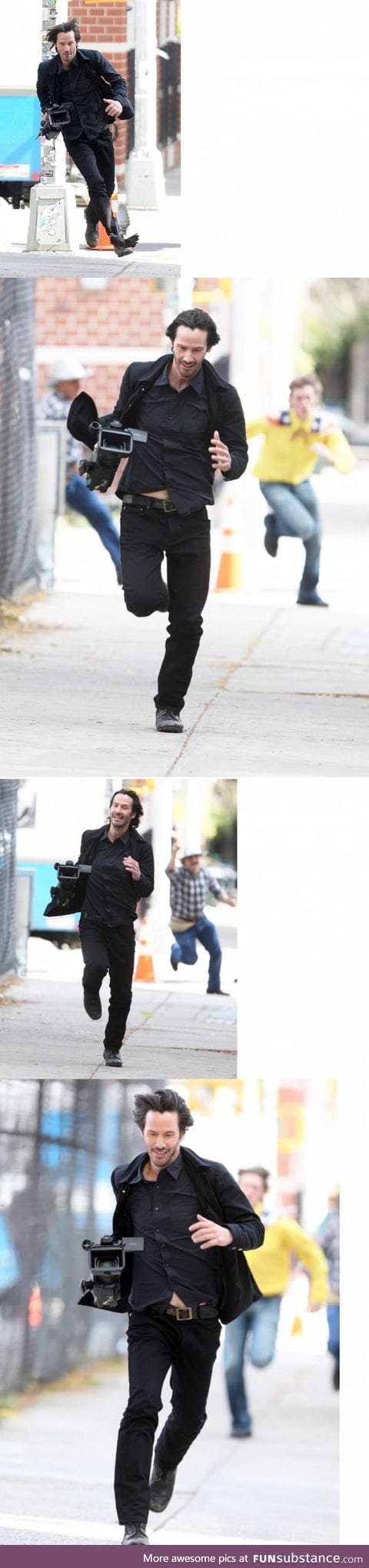 Keanu Reeves just casually running with paparazzi's camera