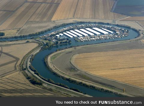 A marina built into the bend of a river