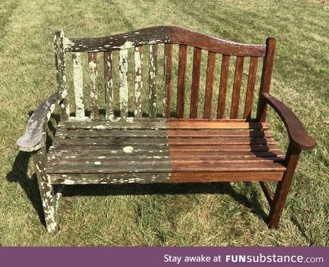 Power washed a garden bench that's 16 years old