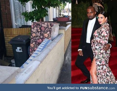 Discarded mattress and trash bin looks like Kim and Kanye