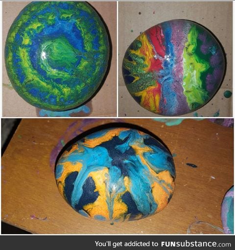 My son and I made these (melted crayon on rock)