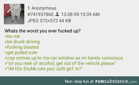 Anon drives while drunk