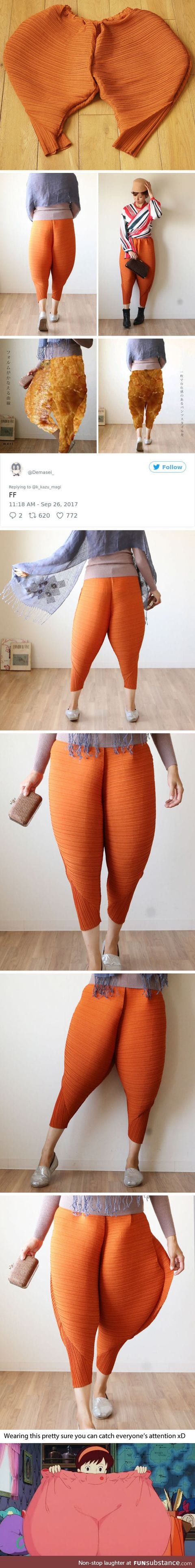 Fried chicken drumstick-like pants will definitely make you a fashionista