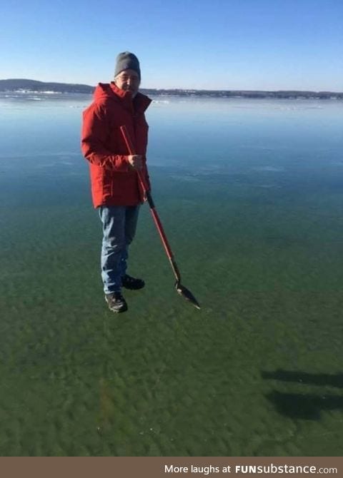 Standing on clear ice