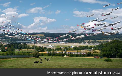 Multiple exposure photograph of air traffic