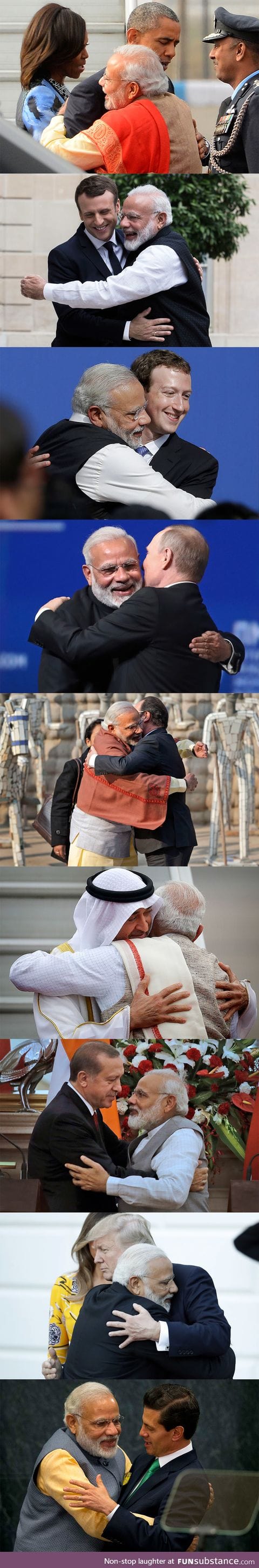 The Prime Minister of India doesn't care who you are, he just wants to hug you