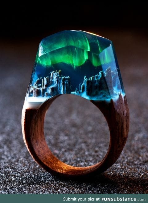 Ring made from wood and epoxy resin