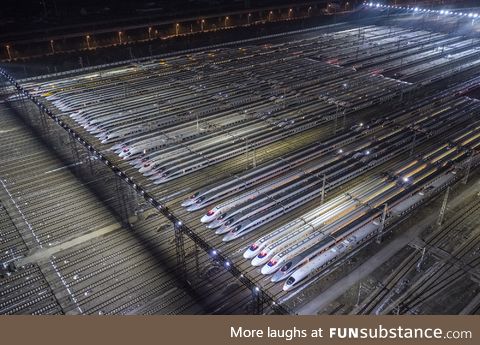 Wuhan High speed train depot,world's largest train Maintenance base