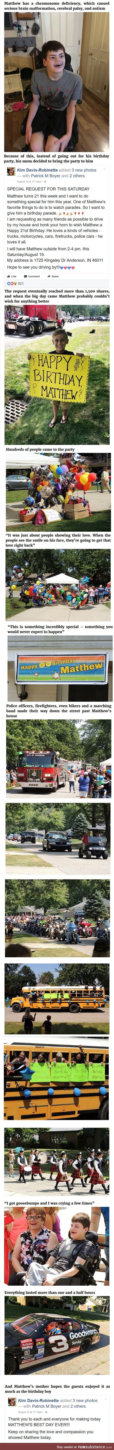 Awesome story of mum who organised a birthday parade for her 21 year old son Matthew