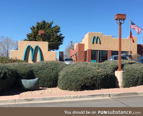 McDonald's change their sign to turquoise to better fit in with the aesthetics of the town