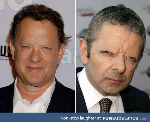 Tom Hanks and Rowan Atkinson without eyebrows