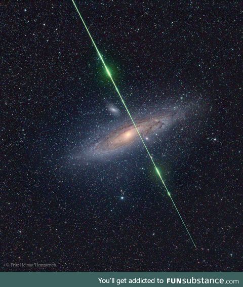 Meteor streaks across cameras view of Andromeda