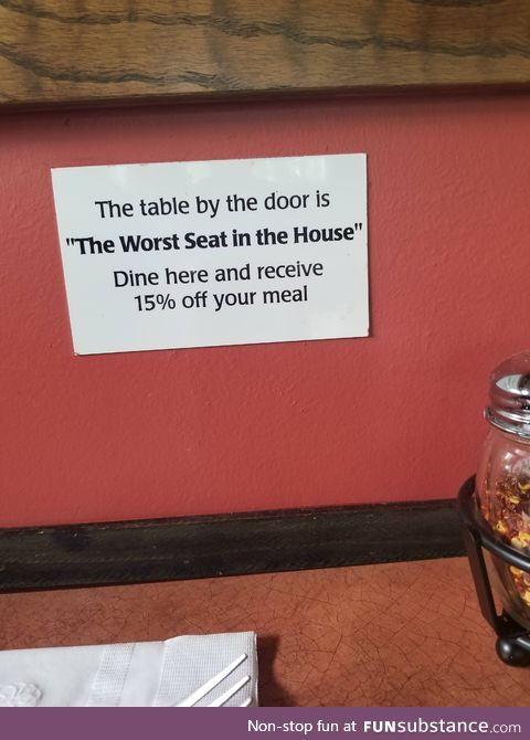 This restaurant recognizes how bad one of their seats are