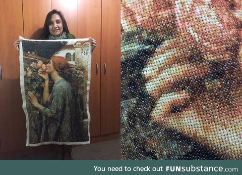 This cross stitch artwork took her 4 years