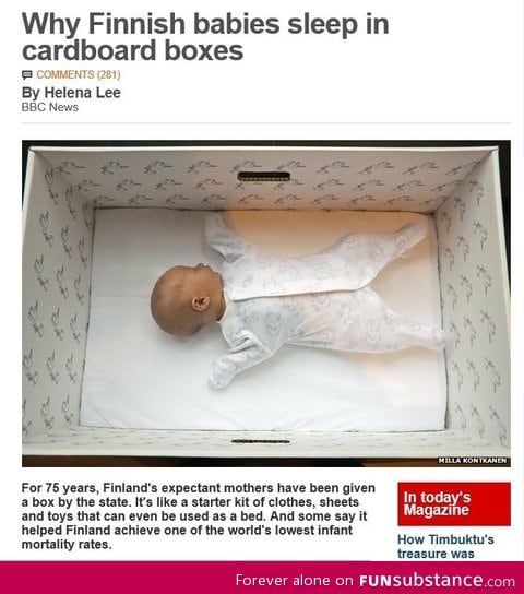 Finnish babies sleep in cardboard boxes