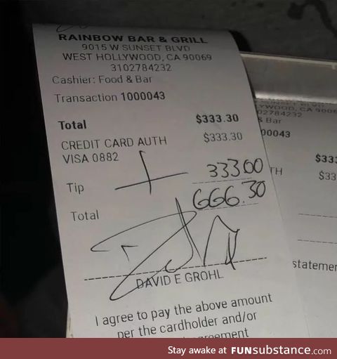 Dave Grohl is an amazing tipper with a good sense of humor