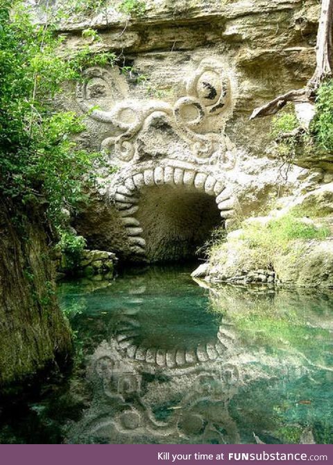 Mayan entrance in the caves of Xcaret, Riviera Maya, Mexico