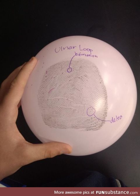 Forensics class fingerprinted a balloon and then inflated it for a lab