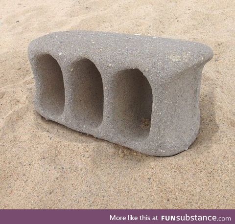 This cinder block that washed up on shore after tumbling through ocean currents