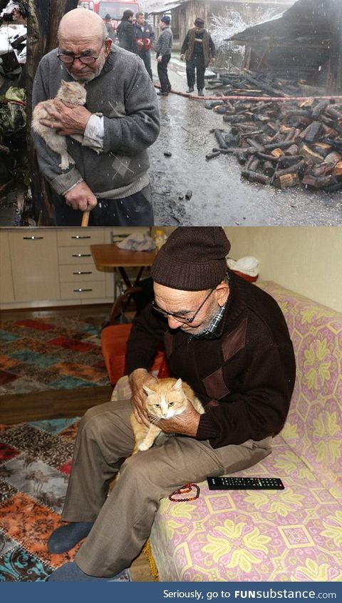 Remember the old man who lost everything in fire but saved his kitten? People bought a