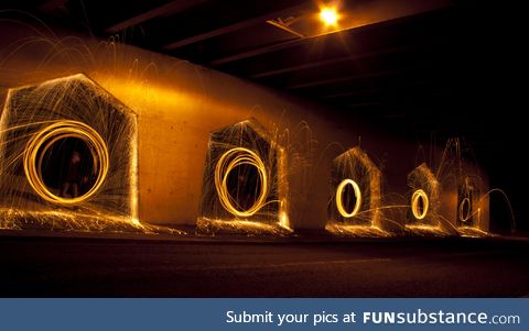 Wirewool light painting in the underpass