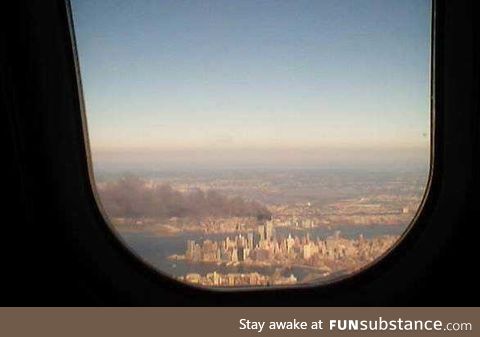 Picture of the World Trade Center taken by a passenger on a plane landing at Laguardia