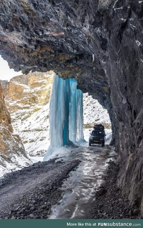 A frozen waterfall near shar lo, Pakistan