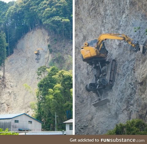 How diggers work on a mountain