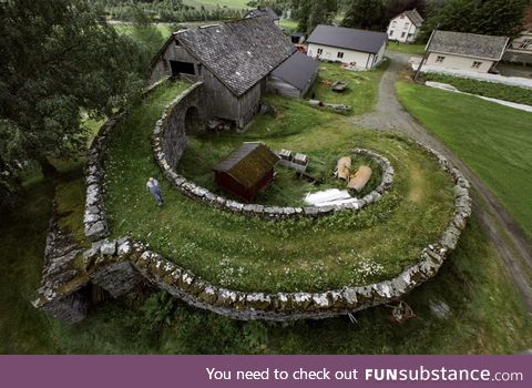 A stone ramp used to load material to the second floor of a barn