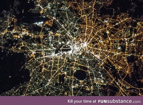 We can still somewhat see Berlin's east-west divide at night in the colour of light bulbs