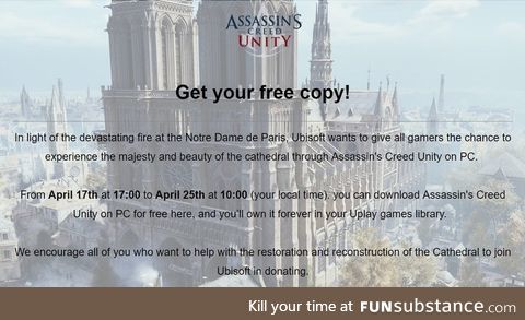 Free AC:Unity in light of Notre Dame fire