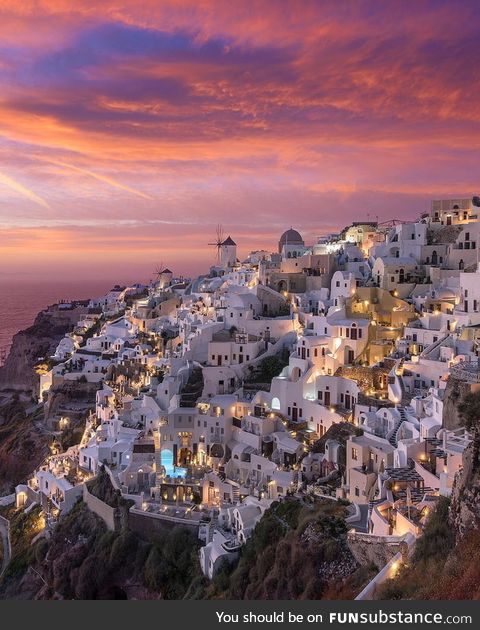 Summer sunset in Santorini, Greece